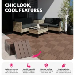 Outdoor Tiles Tegulas - 11-piece set with click system, wood look  -  brown