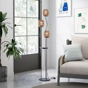 3-Light 160cm H Light Braid Lampshade Tray Table Floor Lamp