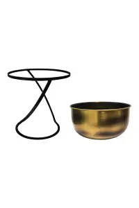 Indoor Kensington Brass Metal Round Planter on Stand H30Cm W28Cm