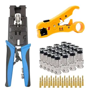 Professional BNC Compression Tool with 20 BNC Compression Connectors & Coax Cable Stripper Multifunctional