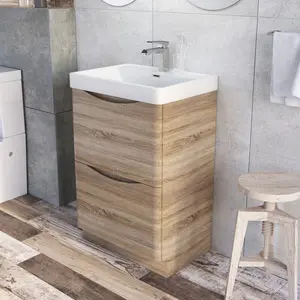 Stanhope 600mm Single Bathroom Vanity with Integrated Resin Basin Light Oak