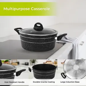 Royalford 30Cm Casserole Dish with Tempered Glass Lid Cooking Pot, Induction Stockpot Saucepan with Non-Stick Granite Coating