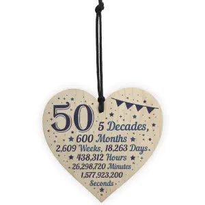 Red Ocean 50th Birthday Christmas Gift For Dad Mum Gift For A Friend Handmade Hanging Wooden Heart Plaque