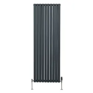 Oval Column Radiator & Valves - 1800mm x 600mm - Anthracite Grey