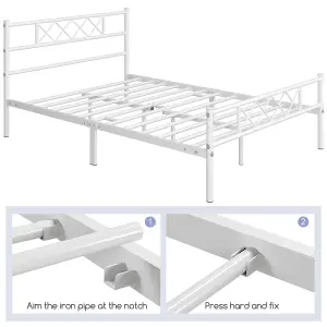 Yaheetech White 5ft King Metal Bed Frame with Cross-design Headboard & Footboard