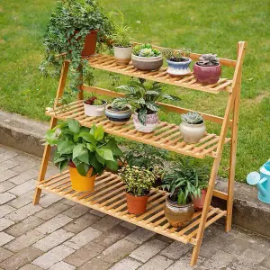 Outdoor 3-Tier Foldable Garden Wood Plant Stand 96cm H