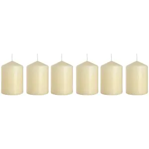 Set of 6 Pillar Candles, Votive Candles, Decorative Household Candles - Up to 66 Hours - 15 x 7 cm / 6 x 2.75" (Ivory, Matt)