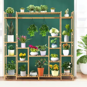 Costway 9-Tier Bamboo Plant Holder Stand Plant Shelf Storage Organizer Display Rack