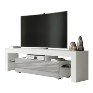 TV Unit 160cm Modern White with High Gloss Grey Doors - Creative Furniture