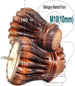 SET OF 4 REPLACEMENT FURNITURE BUN FEET MAHOGANY WASH TURNED WOODEN LEGS 110mm HIGH M10 (10mm)