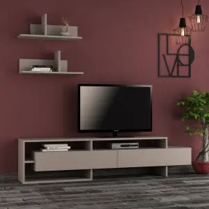 Decortie Gara Modern TV Unit Mocha Grey with Storage and Wall Shelf 180cm