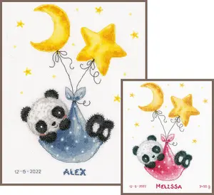 B/REC PANDA BEAR - Counted Cross Stitch Kit: Birth Record: Panda Bear Goes to Sleep - Vervaco