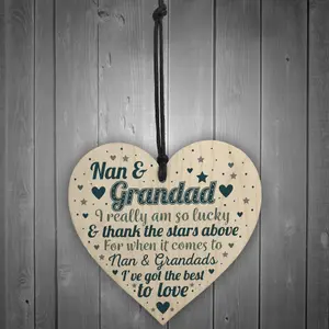 Red Ocean Nan And Grandad Gifts For Birthday Christmas Wooden Heart Grandparent Keepsake Gift