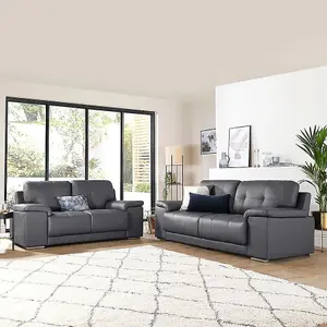 Larry Grey Leather Suite 3+2 Seater / Living Room Sofa