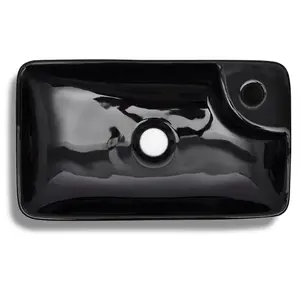 Ceramic Bathroom Sink Basin with Faucet Hole Black