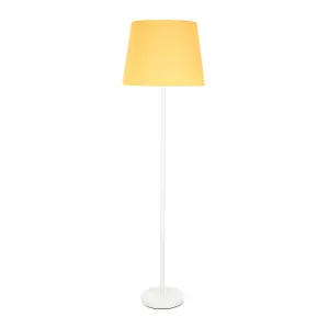 ValueLights Charles White Single Stem Floor Lamp with Mustard Tapered Shade and LED Bulb