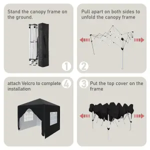 SunDaze Garden Pop Up Gazebo Party Tent Camping Marquee Canopy with 4 Sidewalls Carrying Bag Black 2x2M