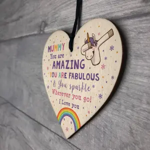 Novelty Mummy Gift For Birthday Christmas Unicorn Plaque Wooden Heart From Daughter Son