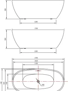 Lisna Waters Lincoln Black 1700mm x 840mm Double Ended Freestanding Bath