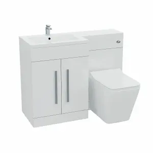 Nes Home White 1100 mm LH L-Shape Basin Vanity Unit WC BTW Rimless Toilet