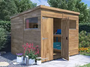 Dunster House Bike Shed Storage Garden Workshop 2.4m x 2.4m Wooden Pressure Treated Overlord Pent