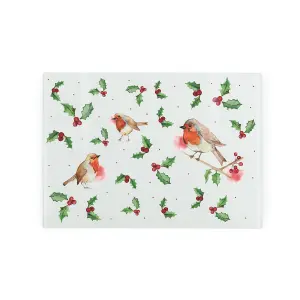 Christmas Small Glass Worktop Saver - Robins Xmas Gift Kitchen Chopping Board