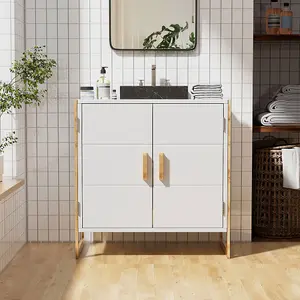 60x30x60cm Dual-door Under Sink Cabinet Bamboo Framed