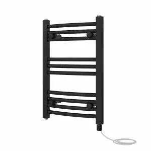 Rinse Bathrooms Electric Heated Towel Rail Curved Black Bathroom Towel Radiator 600x400mm - 200W