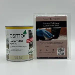 Osmo Polyx Oil Clear Semi-Matt 750ml (3065) & Free Priory Polishes Lint Free Cloth