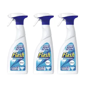 Flash Bathroom Surface Cleaner Spray, 500ml x 3