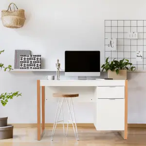 Costway Modern Computer Desk w/ Storage Cabinet & Drawer Home Office Writing Table White