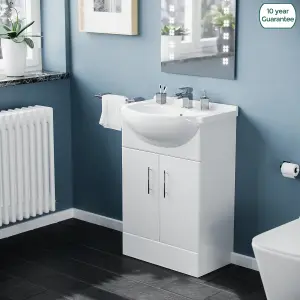 Nes Home Compact Cloakroom 550 mm Basin Flat Pack Vanity Cabinet Unit Sink