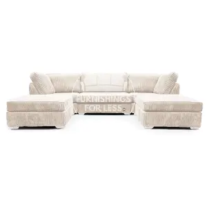 Bishop Cream U Shaped Soft Fabric Jumbo Cord Detachable 5 Seater Large Sofa