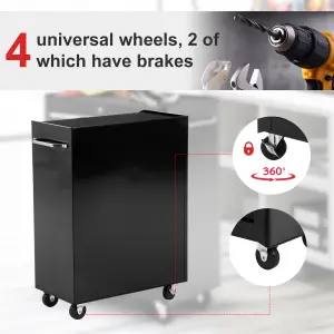 HOMCOM 5-Drawer Lockable Steel Tool Storage Cabinet Wheels Handle 2 Keys Black