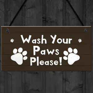 Funny Dog Sign Pet Sign WASH YOUR PAWS Bathroom Sign Dog Owner Gift Home Decor