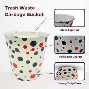 MantraRaj Plastic Waste Paper Basket Bin Round Waste Basket Trash Can Lightweight Recycling Rubbish Bin (Black Dot)