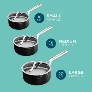 DMD 3-Piece Saucepan Set, 16/18/20cm, Non-Stick Stainless Steel Handle Cool Touch