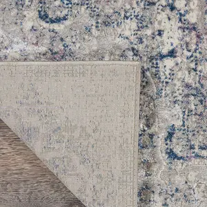 Beige Blue Modern Floral Optical Easy to Clean Rug for Living Room and Bedroom-160cm X 221cm