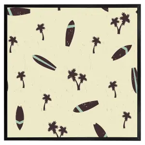 Surf board & palm silhouettes (Picutre Frame) / 24x24" / White