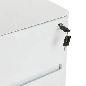 2 Drawer White Curved Metal Under Desk Mobile Pedestal Unit Filing Cabinet - Fully Assembled