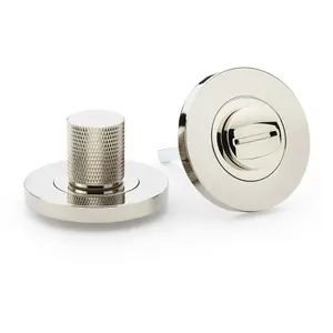 Modern Knurled Thumbturn & Release Lock - Polished Nickel - Bathroom Door WC