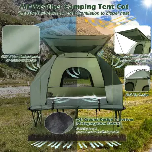 Costway 2-Person Tent Cot Folding Camp Tent Outdoor Hiking Bed Air Mattress Sleeping Bag