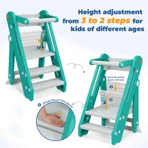 Foldable 2 or 3 Step Stools, Green Large Plastic Sink Step Stool