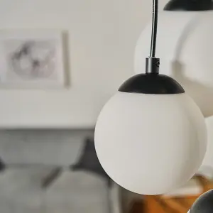 ValueLights Beauworth Modern 5 Way Hanging Matt Black and Glass Globe Shade Ceiling Pendant Light Fitting