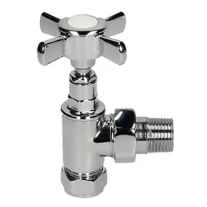 Kartell Pair Of Traditional Cross Head Radiator Angled Valves Chrome on Brass