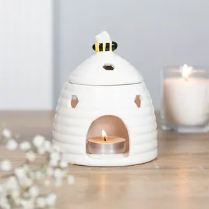 White Ceramic Bee Hive Design Oil Burner and Wax Warmer (Dia) 11 cm