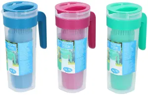 Blue Plastic Jug Pitcher Set 1Litre Coloured Lid with 4x Cups For Water Fridge Picnic