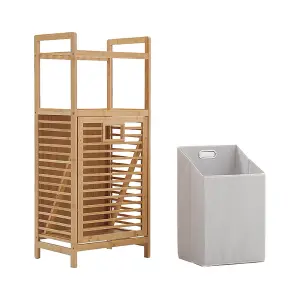 Bamboo Tilt Out Laundry Cabinet Hamper Basket with Liner Bag and 2 Storage Shelf 95cm (H)