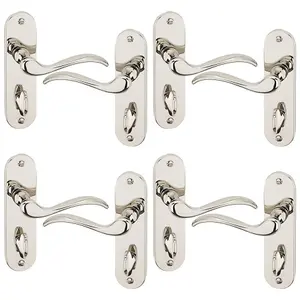 URBNLIVING 150mm Length 8 Pcs Geneva Metal & Polished Nickel Bathroom Lever Latch Door Handles Set