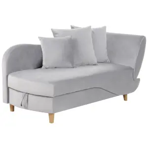 Right Hand Velvet Chaise Lounge with Storage Light Grey MERI II